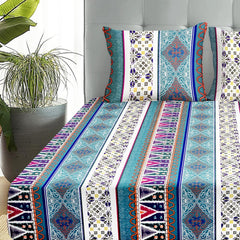 Double Bedsheet With 2 Pillow Covers - Queen Size 88 X 98 Inches, Blue & White | Perfect For Home Decor & Gifting | 4 Pcs Bedding Set