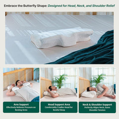 Butterfly Cervical Pillow For Neck & Shoulder Pain Relief, Orthopedic Pillow For Sleeping | Butterfly Pillow Memory Foam Pillow For Back & Side Sleeper | Dual Height, Washable Cover