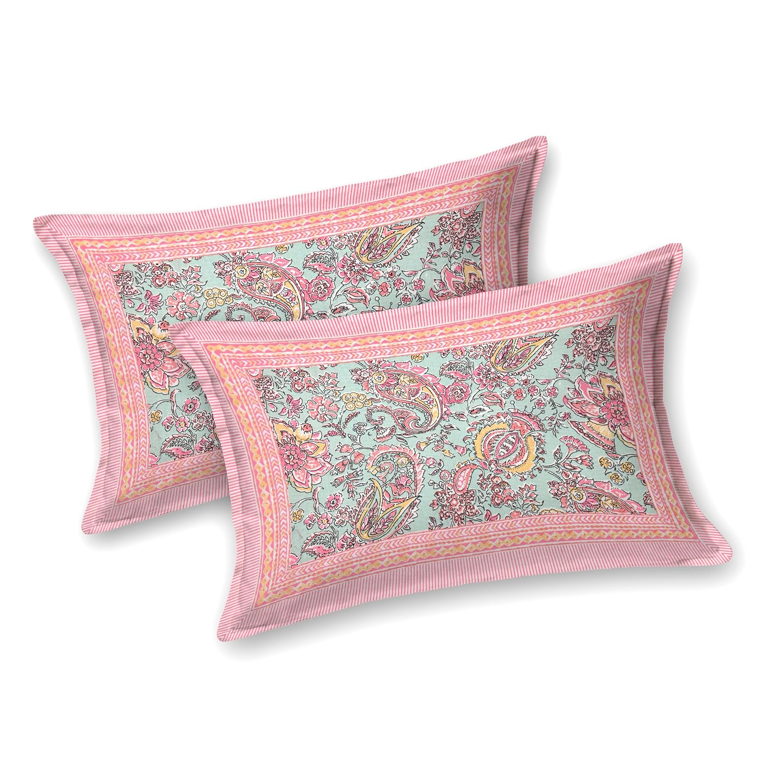 Pure Cotton Double Bedsheet For King Size With 2 Pillow Covers | 90 X 108 Inches, Sky Blue & Pink | Ultra-Soft & Skin-Safe | Breathable Summer Comfort