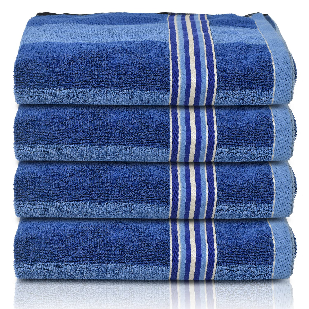 Kuber Industries Lining Design Soft Cotton Bath Towel 200 Gsm | Pack Of 4 (Blue)
