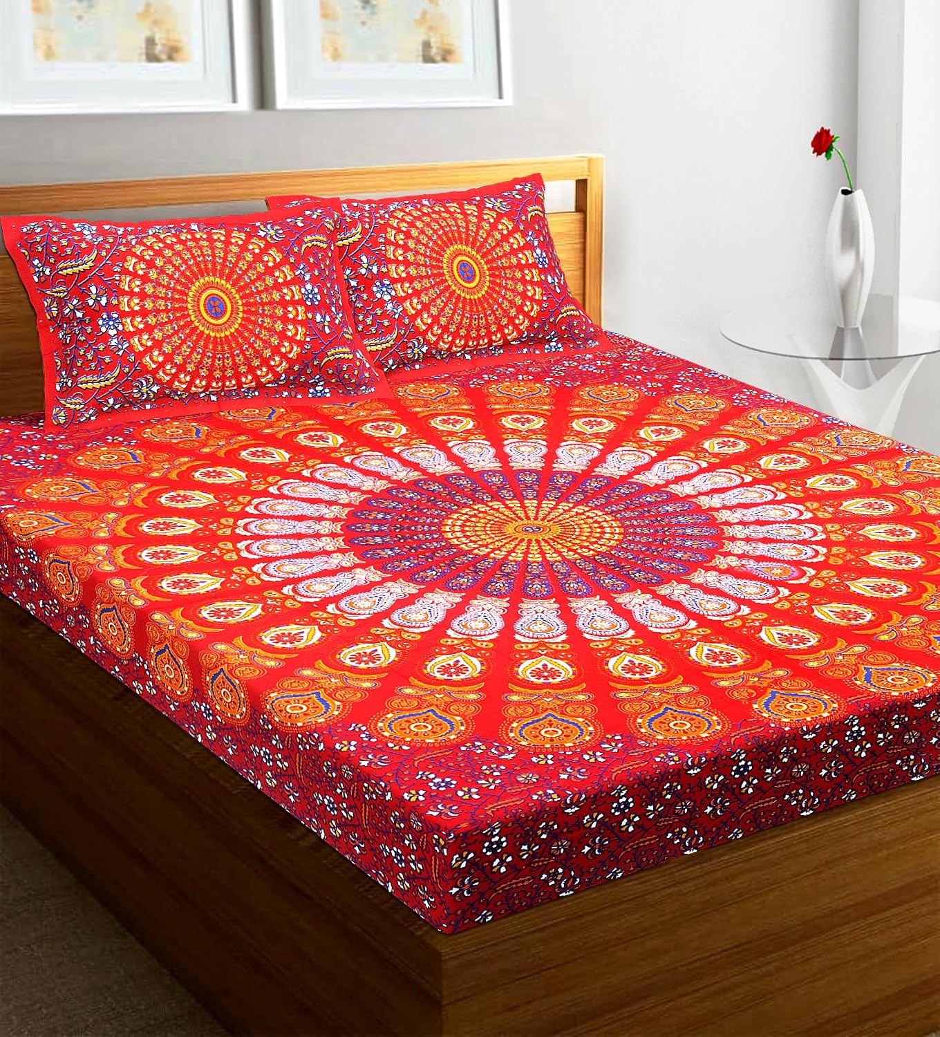 Suitable For King Size Bedsheet With 2 Pillow Cover - 90 X 100 Inches, Red | Soft, Breathable & Skin-Friendly Feel For Year-Round Comfort