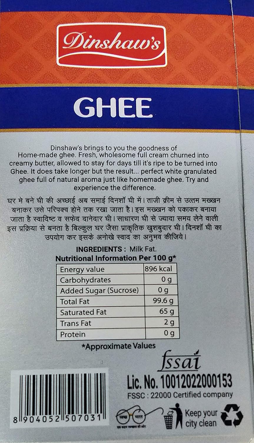 Natural Premium Desi Ghee By Dinshaw'S | Delicious & Nutrients Healthy Desi Ghee Good For Digestive Health | (1 Litre) 33.8 Ounce | Jar Pack