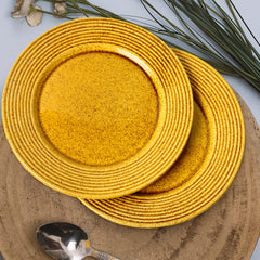 Studio Pottery Ceramic Dinner Serving Plates Set Of 2 - Mustard Yellow, Diameter: 11 Inches | Full Plates - Ceramic Platter - California Spring Bloom