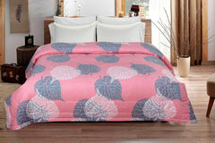 Microfiber Floral Printed AC Comforter Set King Size 1 Double Bedsheet With & 2 King Pillow Covers - 90 X 100 Inches, Light Pink & White | Suitable For All Weather Season - 4 Pcs Bedding Set