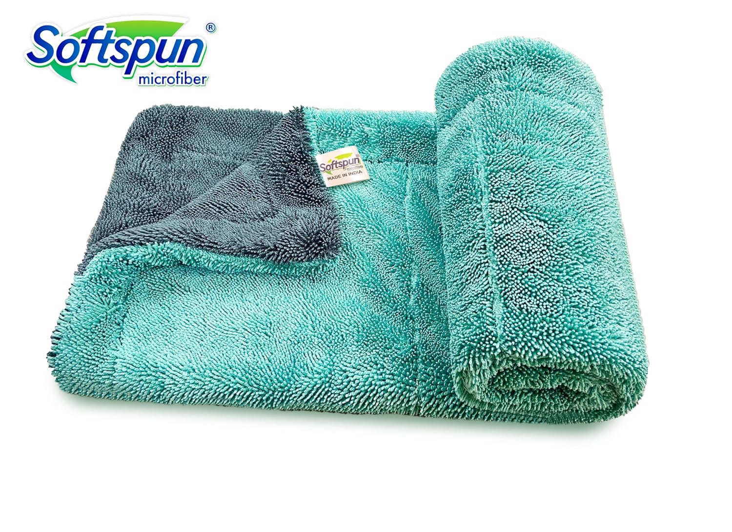 Softspun Microfiber Cloth Towel Set 400 Gsm | Extra Thick Microfiber Cleaning Cloths Perfect For Bike, Auto, Cars Both Interior & Exterior (Grey + Aqua Blue)