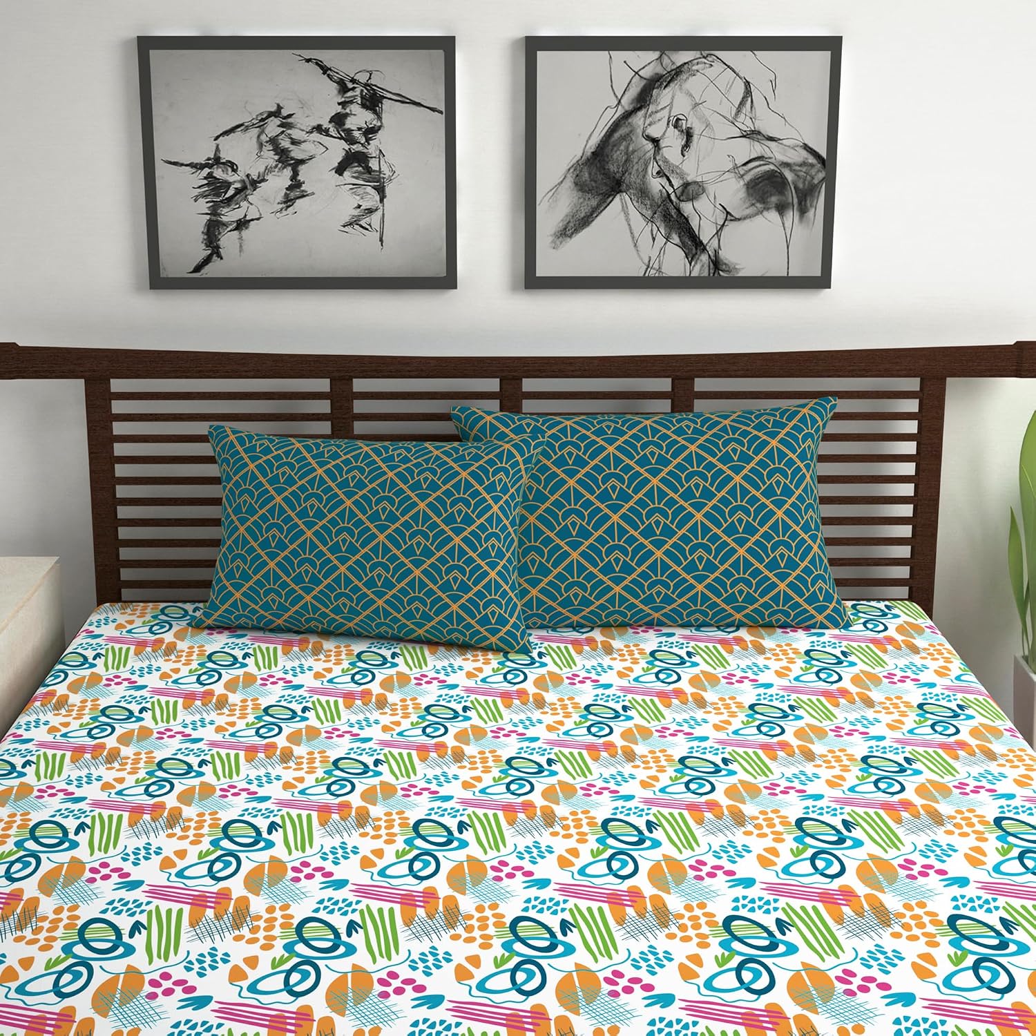 Soft Cotton Double Bedsheet With 2 Pillow Covers | 87 X 100 Inches, Multicolor - Soft & Breathable Fabric | Comfortable For Daily Use