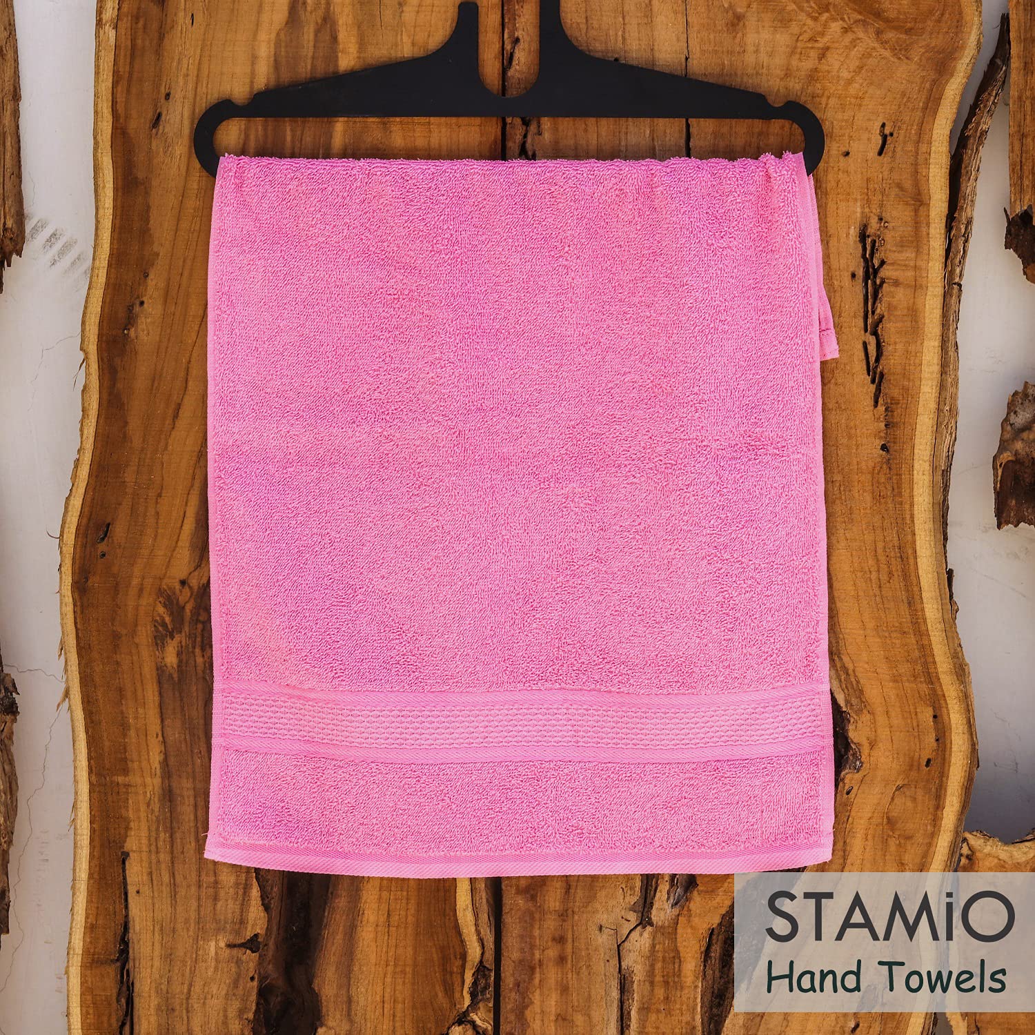 Stamio Cotton Hand Towel 425 Gsm For Men, Women, Home Use, Gym, Wash Basin | Soft, Absorbent, Quick Dry, Small Size Towels, Travel Friendly (Baby Pink) - Set Of 6