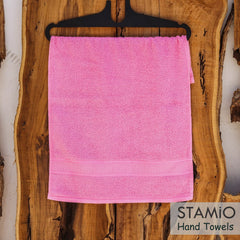 Stamio Cotton Hand Towel 425 Gsm For Men, Women, Home Use, Gym, Wash Basin | Soft, Absorbent, Quick Dry, Small Size Towels, Travel Friendly (Baby Pink) - Set Of 6