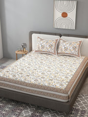 100% Cotton Jaipuri Bedsheet For King Size (90 X 103 Inches, Cream & Brown) With 2 Pillow Covers | Perfect For Everyday Use, Guest Rooms, Or Gifting On Special Occasions