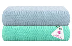 Casa Copenhagen Designed In Denmark Popcorn Super Soft 2 Pieces 100% Cotton Large Bath Towel 525 Gsm - Dusty Blue & Aqua Blue