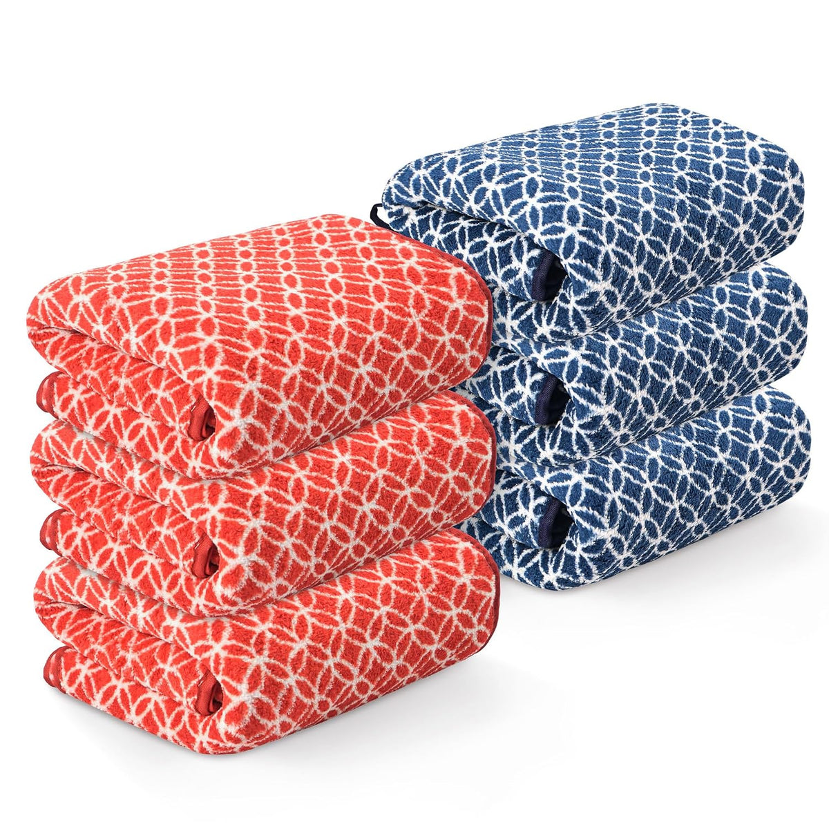 Kuber Industries Microfiber Soft Face Towel 1200 Gsm | Absorbent Hanging Hand Towels For Wash Basin Bathroom | Circle - Red & Blue (6 Pcs)