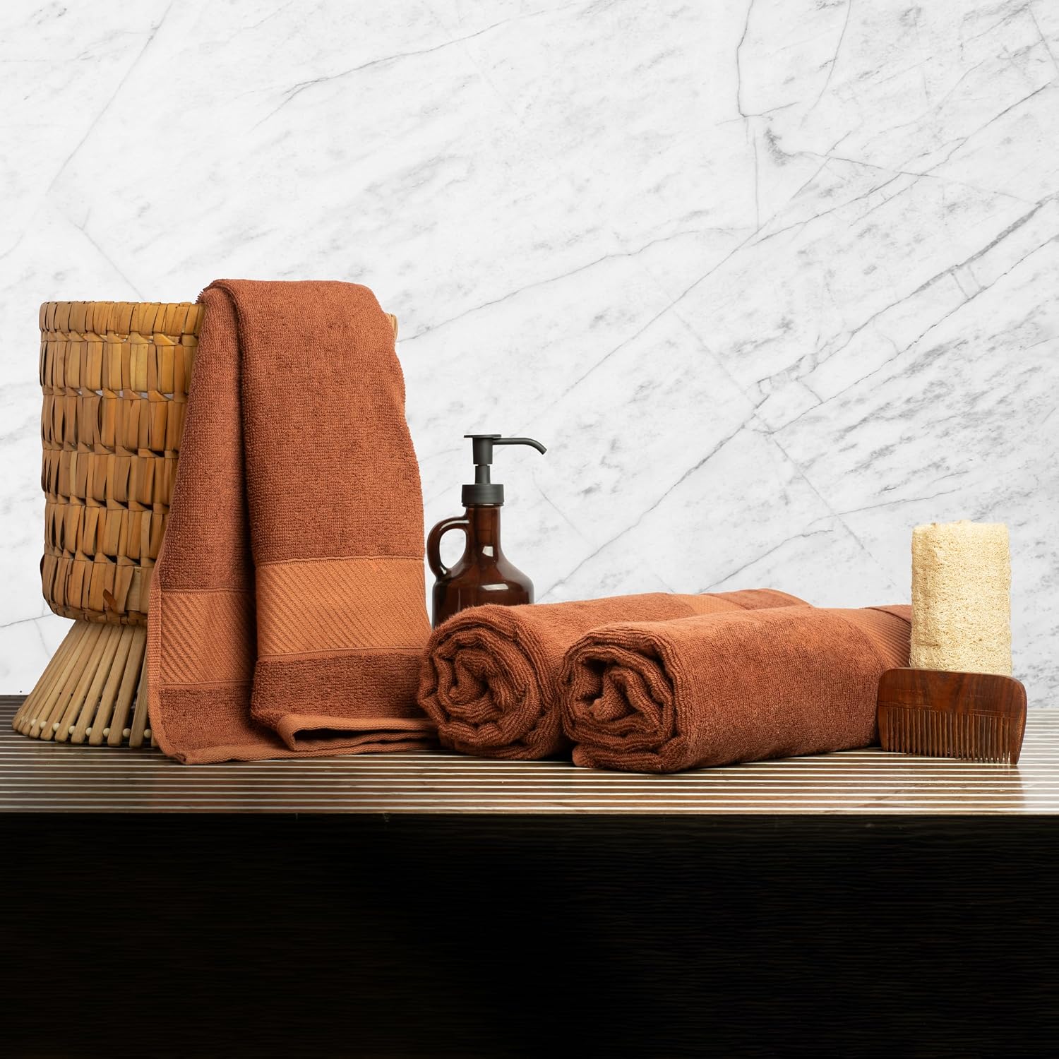 Himeya 100% Bamboo Cotton Bath Towels 1350 Gsm | Bath Towel For Men & Women - Leather Brown (3 Piece)