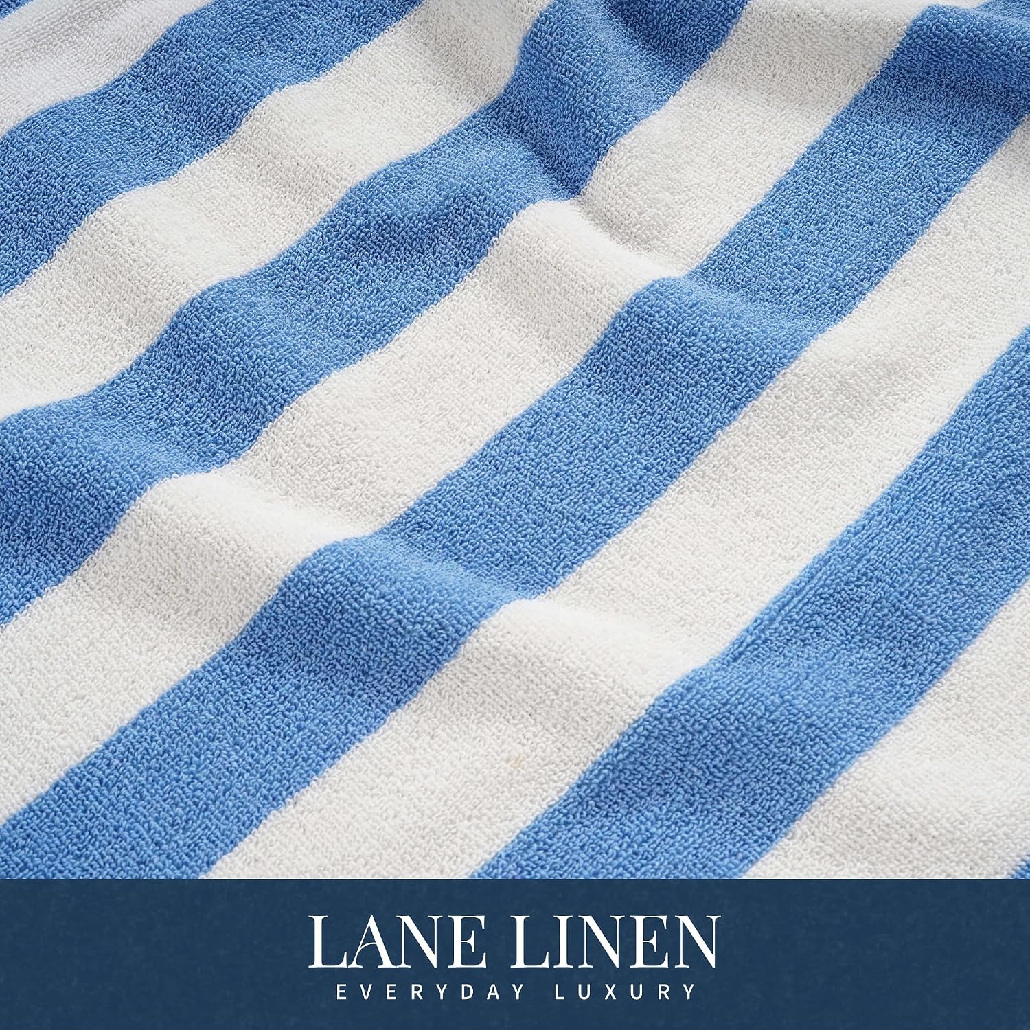 Lane Linen 100% Cotton Large Bath Towels 1000 Gsm | Cabana Stripe Bathroom Towels | Highly Absorbent, Soft & Quick Dry Towels - Light Blue (Pack Of 2)