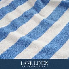 Lane Linen 100% Cotton Large Bath Towels 1000 Gsm | Cabana Stripe Bathroom Towels | Highly Absorbent, Soft & Quick Dry Towels - Light Blue (Pack Of 2)