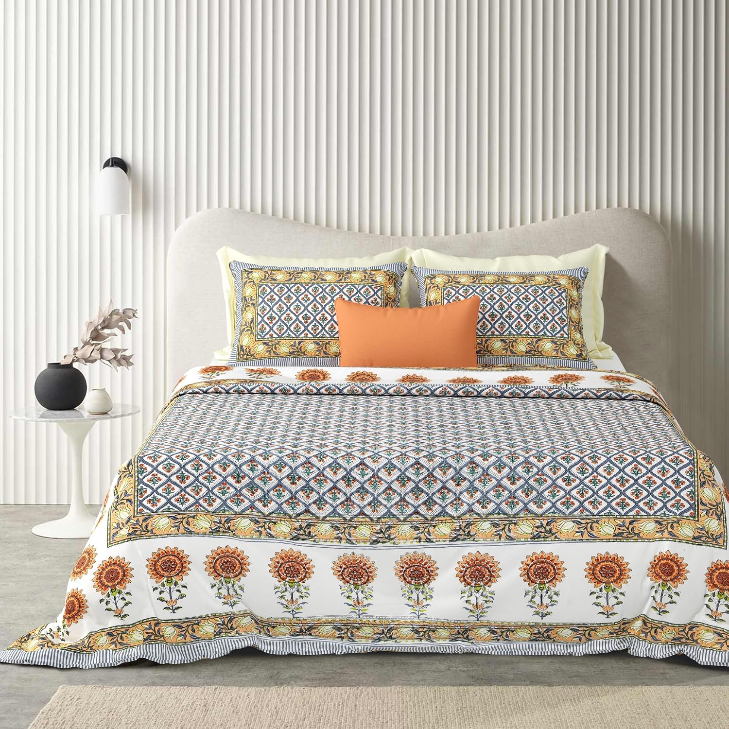 Printed Cotton Double Bedsheet For King Size With 2 Pillow Covers (90 X 108 Inches) Multicolor | 200 Thread Count - Pure Cotton Natural Fabric & Skin-Safe