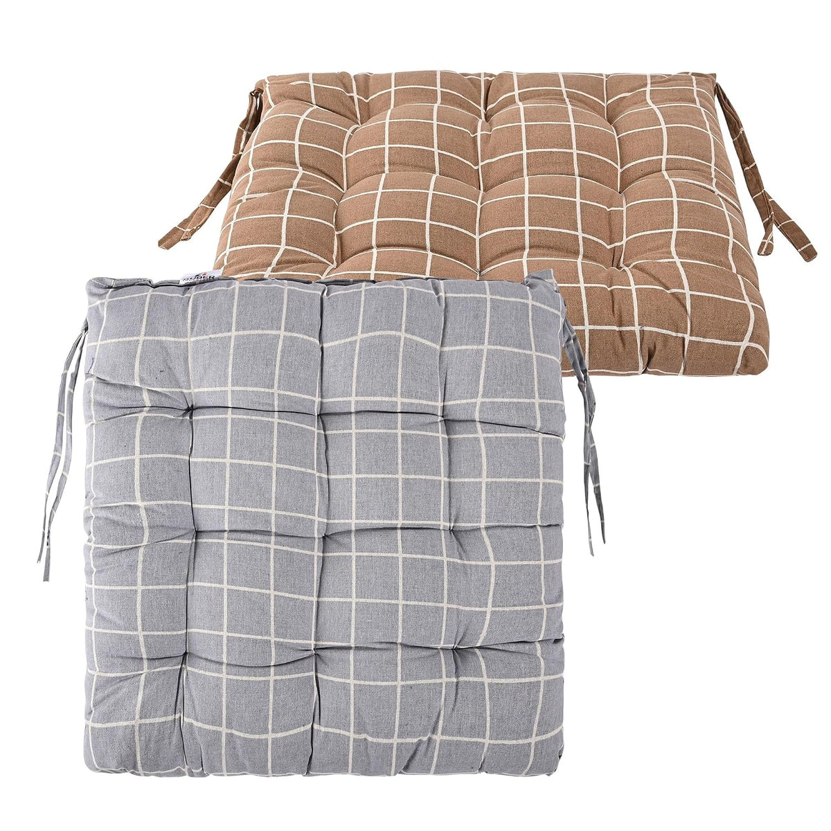 Soft Cotton Chair Cushions Pillow For Sitting, Printed - Brown & Light Grey | Pillow For Office Work & Posture Support | Sitting Cushion, Pain Relief, Comfortable Pillow - Pack Of 2
