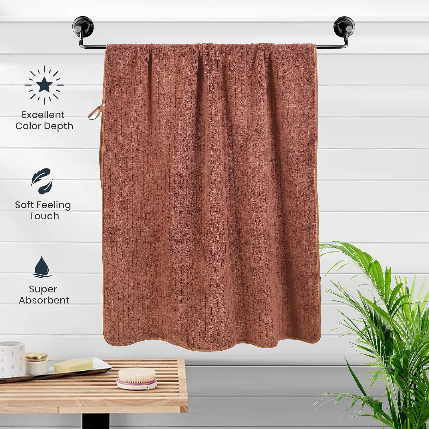 Urbanleaf Microfiber Large Bath Towel 644 Gsm | Quick Dry Super Absorbent Bath Towel For Men & Women (Blue & Coral Stripe)
