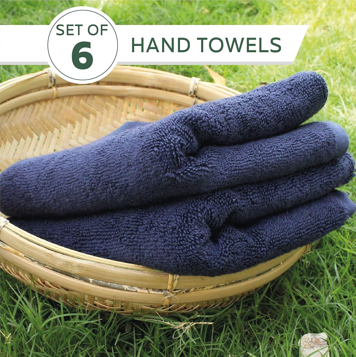 Heelium Bamboo Hand Towel 1200 Gsm | Ultra Absorbent & Anti-Bacterial 3x Softer Than Cotton Towels Pack Of 6 - Blue
