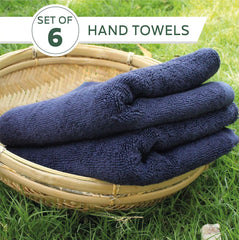 Heelium Bamboo Hand Towel 1200 Gsm | Ultra Absorbent & Anti-Bacterial 3x Softer Than Cotton Towels Pack Of 6 - Blue