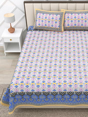 Suitable For King Size Bedsheet With 2 Pillow Cover - 90 X 108 Inches, Yellow & Blue | Soft, Breathable & Skin-Friendly Feel For Year-Round Comfort