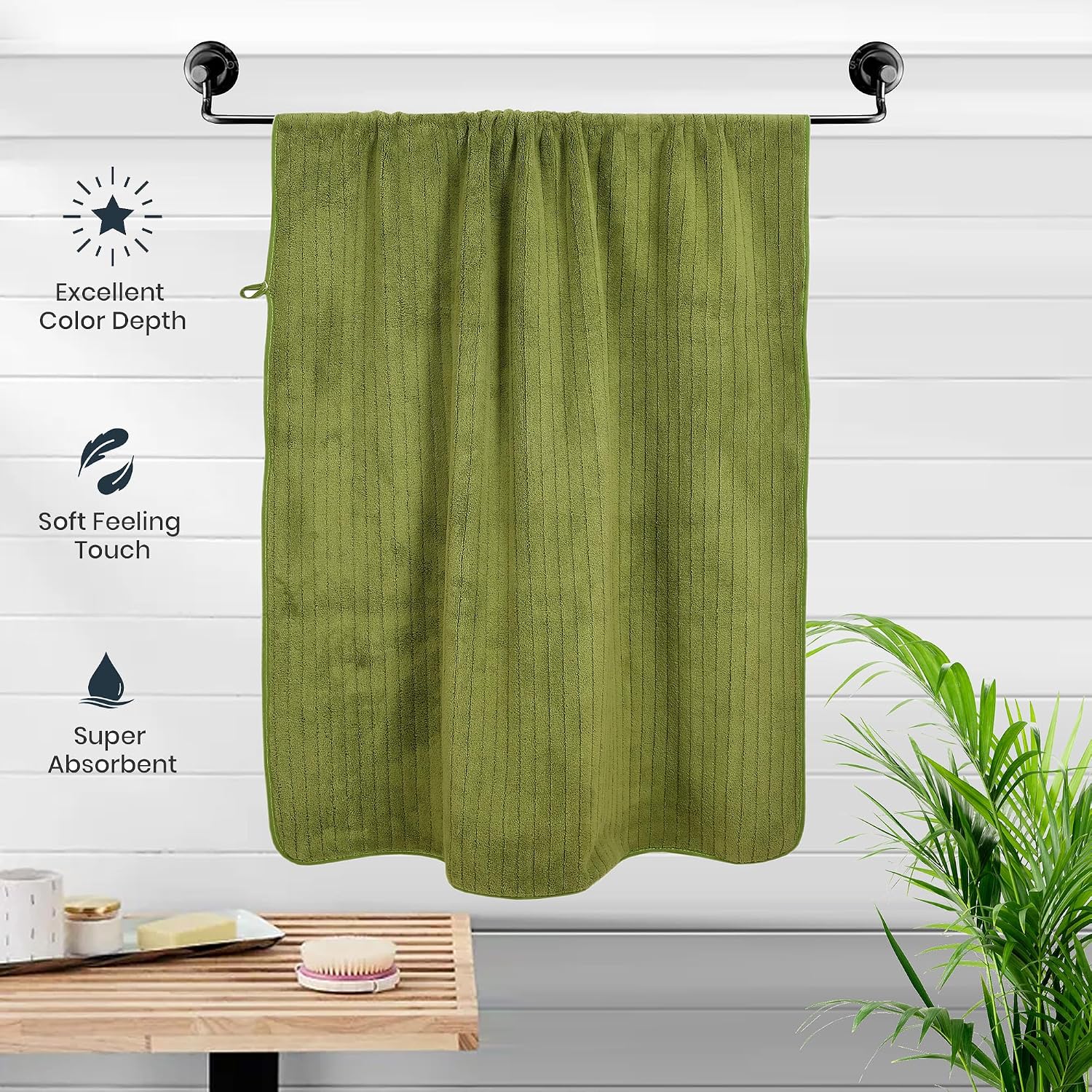 Urbanleaf Microfiber Large Bath Towel 644 Gsm | Quick Dry Super Absorbent Bath Towel For Men & Women (Coral & Green Stripe)