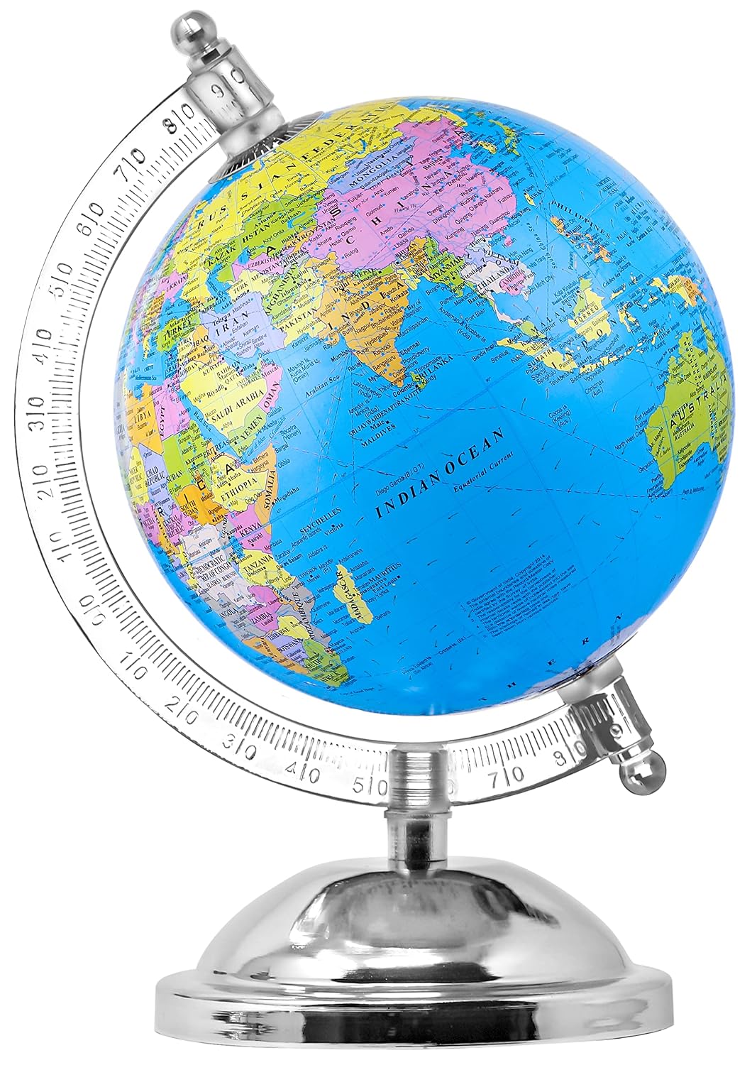 Educational Globe - 7 Inches Height Metal Base World Globe For Home & Office Decor & Gifting, Show Piece, Blue, Pack Of 1