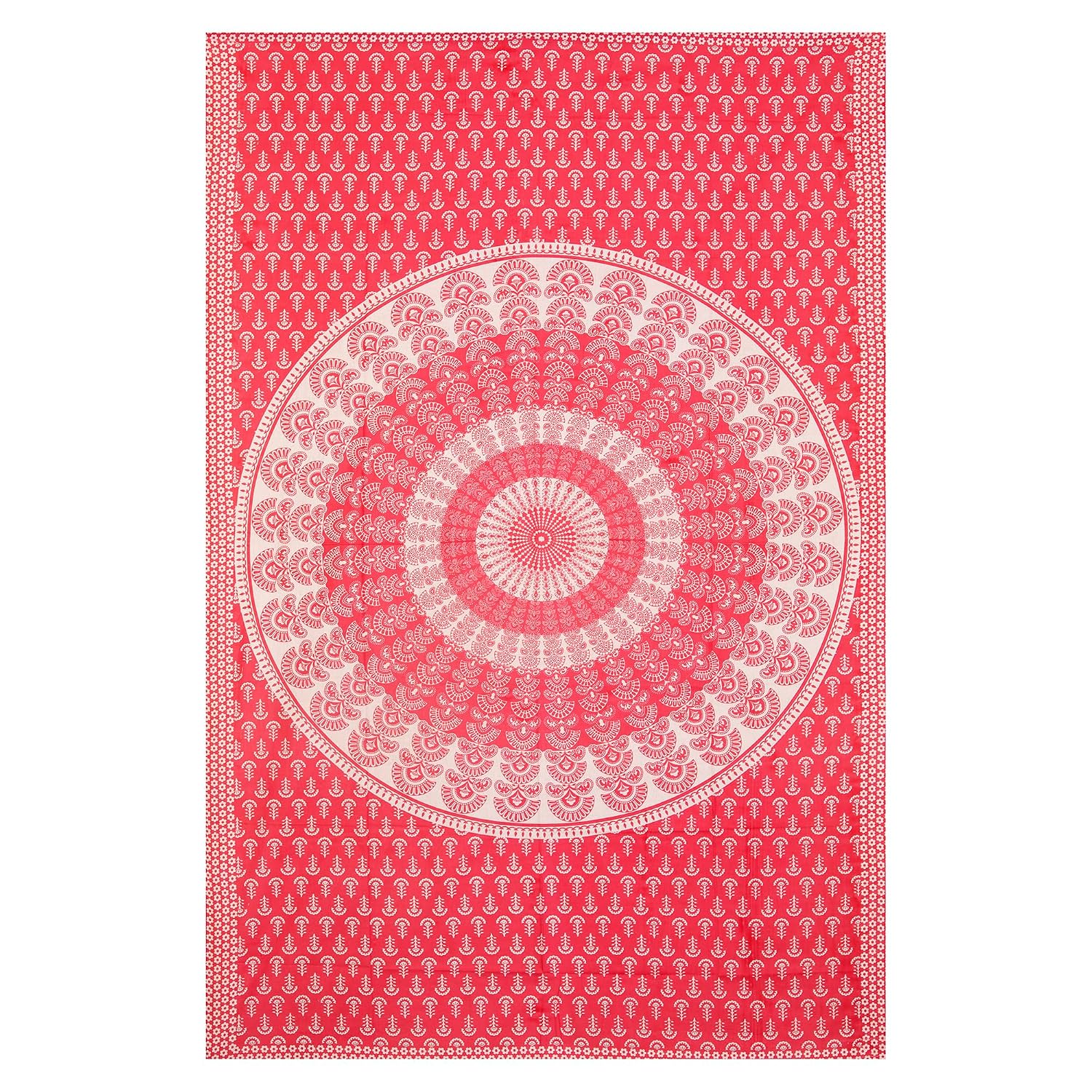 Traditional Jaipuri Single Bedsheet With 1 Pillow Cover - 56 X 86 Inches, Pink & White | Good Gifting Idea For Diwali | Skin Friendly Fabric With Vibrant Colors