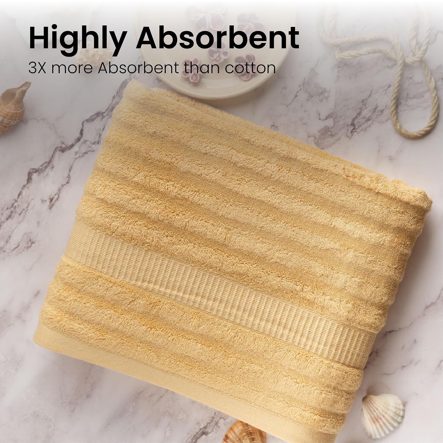 Mush Bamboo Luxurious Bath + Hand & Face Towel 900 Gsm | Ultra Soft, Absorbent & Antimicrobial Towel (Khaki) - Pack Of 3
