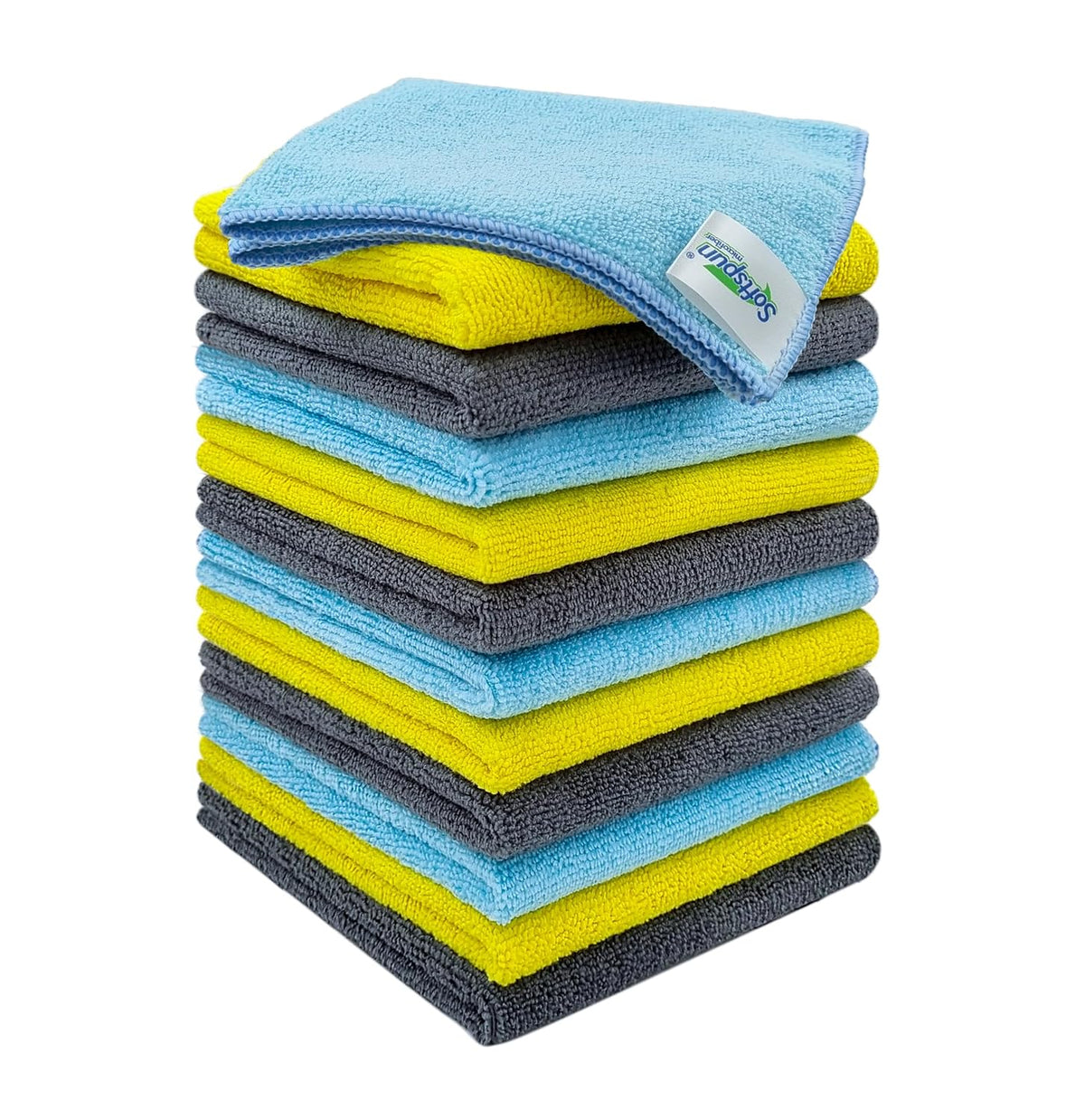 Softspun Microfiber Cleaning Cloths 220 Gsm | Highly Absorbent Lint & Streak Free Multi -Purpose Wash Cloth For Kitchen Window Stainless Steel Silverware (12 Pcs)- Multicolor