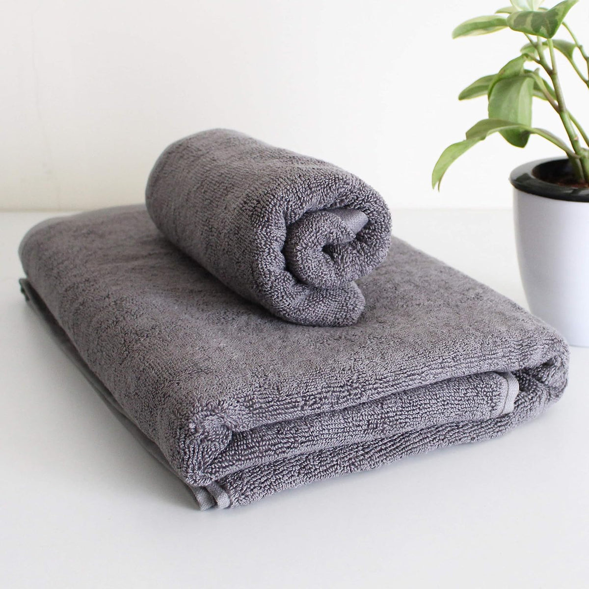 Heelium Bamboo Towel Bath & Hand Towel 700 Gsm | Soft, High Absorbency & Antibacterial Towels (Grey) - Pack Of 2