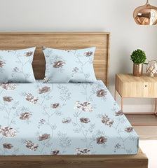 King Size Fitted Bedsheet With 2 Large Pillow Covers - 108 X 108 Inches, Sea Blue | Soft, Breathable & Durable | Wrinkle Resistant