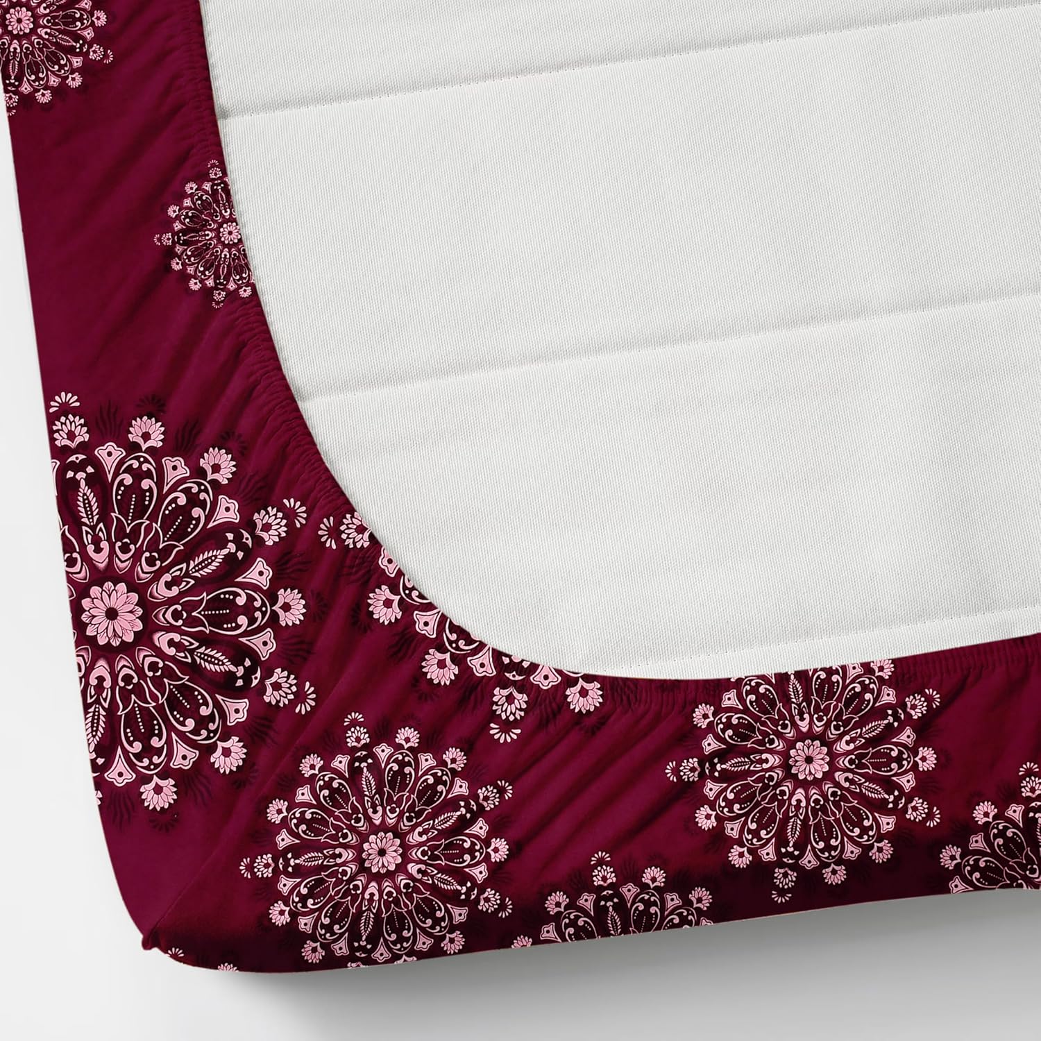 Premium Heavy Cotton Elastic Fitted Bedsheets With 2 King Size Pillow Covers | 72 X 78 Inches, Maroon - Double Bed With All Around Elastic | 350 Thread Count