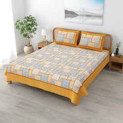 Traditional Rajasthani Cotton Bedsheet For King Size With 2 Matching Pillow Cover | 90 X 108 Inches, Mustard Yellow | Soft & Comfortable Fabric