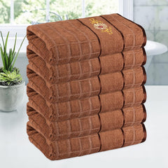 Kuber Industries Rectangle Super Absorbent Bath Towel 3000 Gsm | Soft & Comfortable Swimming & Bathing Towels | Gold Flower (Brown)- Pack Of 6