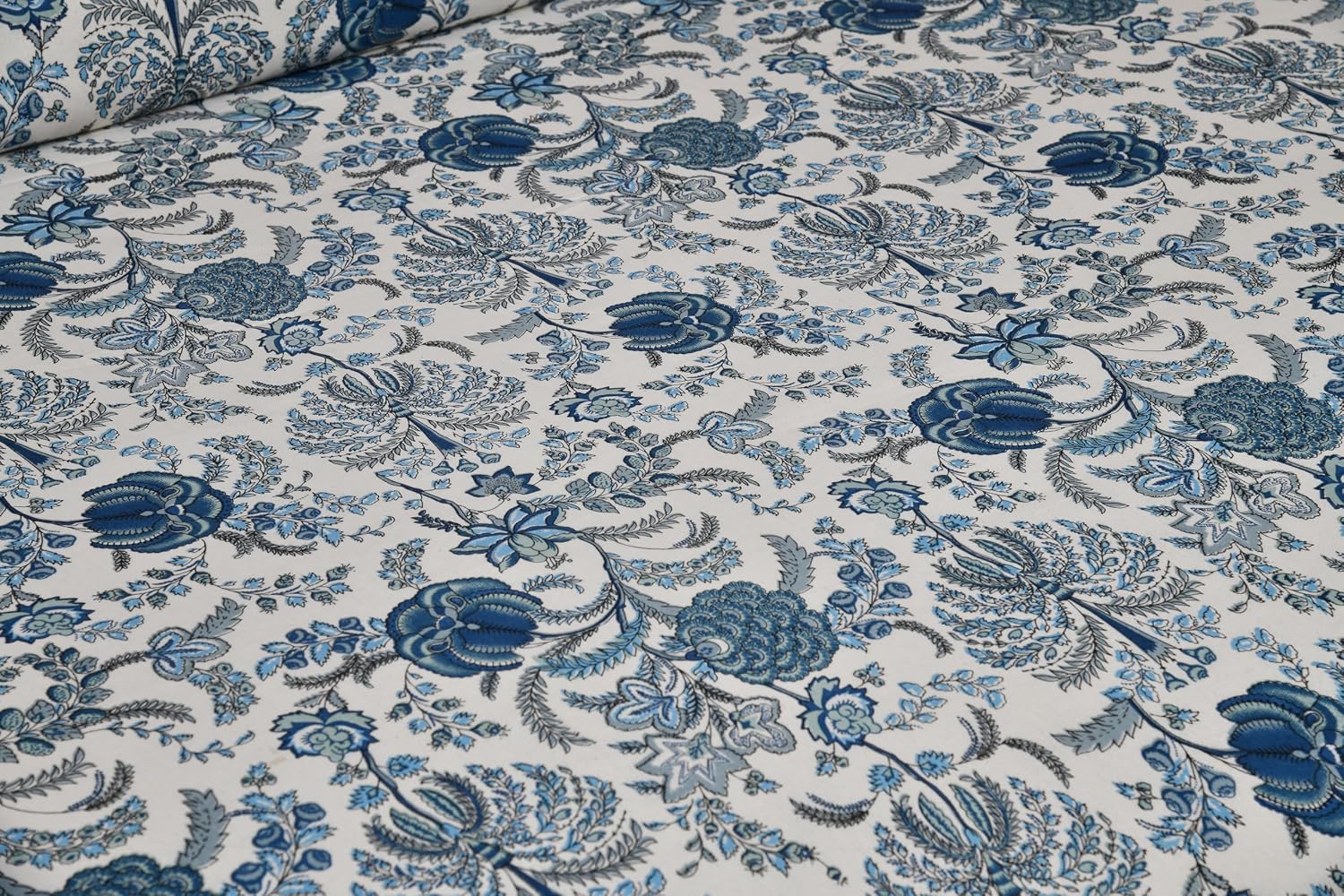 Jaipuri Bedsheet For Double Bed With 2 Pillow Covers - 90 X 108 Inches, Beige & Blue | Pure Cotton Bedsheet King Size Bed | Soft & Breathable Fabric