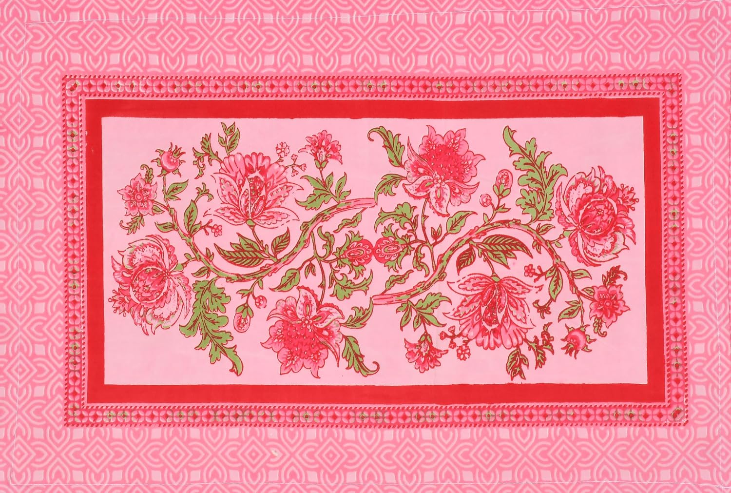 100% Cotton King Size Double Bedsheet With 2 Pillow Covers - 90 X 100 Inches, Pink | Traditional Floral Rajasthani Jaipuri Bedsheet