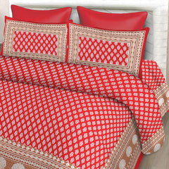 Printed Double Bedsheet For King Size With 2 Pillow Covers - 90 X 100 Inches, Red & White | Better Use Soft Detergent For Long Durability
