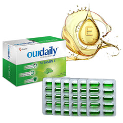 Ourdaily Vitamin E Capsules For Face & Hair By Piramal | 400mg 60 Capsules , 6 Strips , Vitamin E Tablet For Beautiful Glowing Face, Healthly Skin, Hair & Eyes Nutrition | 500gm 1.1lbs