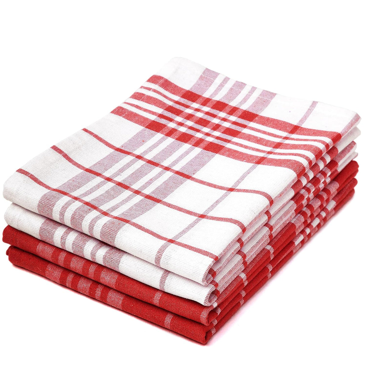 Encasa Xo Kitchen Towels Dish Cloths Sets 300 Gsm | Highly Absorbent Cotton Terry Towels Multipurpose For Washing Dishes & Cleaning Towel | Pack Of 4 (Red Non-Terry)