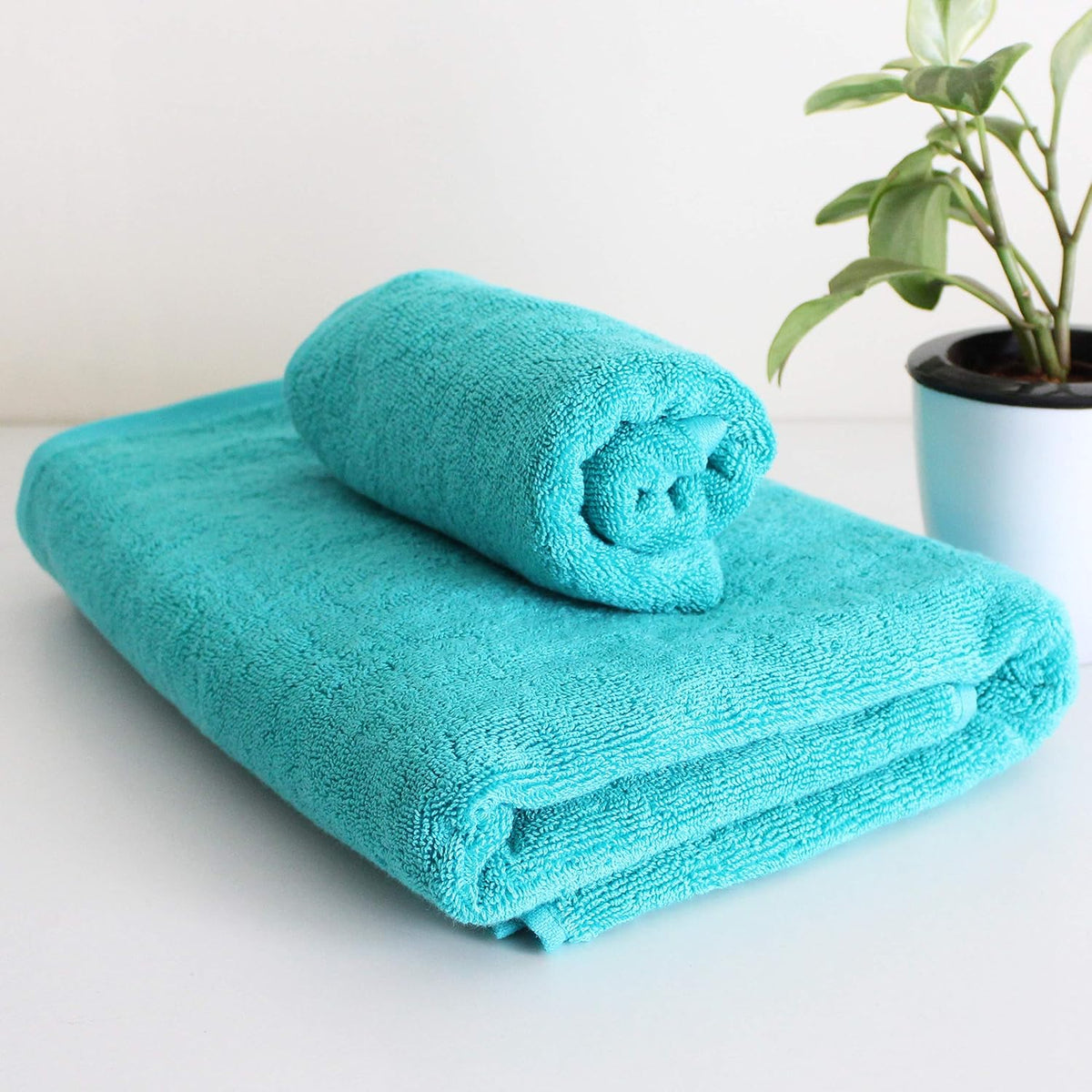 Heelium Bamboo Towel Bath & Hand Towel 700 Gsm | Soft, High Absorbency & Antibacterial Towels (Teal) - Pack Of 2