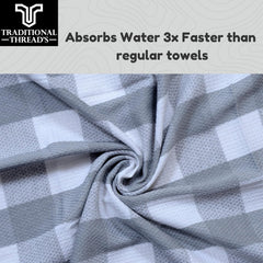 Traditional Thread'S 100% Cotton Large Size Bath Towel 400 Gsm, | Ultra Soft, Absorbent, Light Weight & Quick Dry Bath Towel Set Of 2 (Checked)