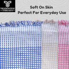 Traditional Thread'S 100% Cotton Large Size Bath Towel 520 Gsm | Ultra Soft, Absorbent, Light Weight & Quick Dry Towel - Set Of 3