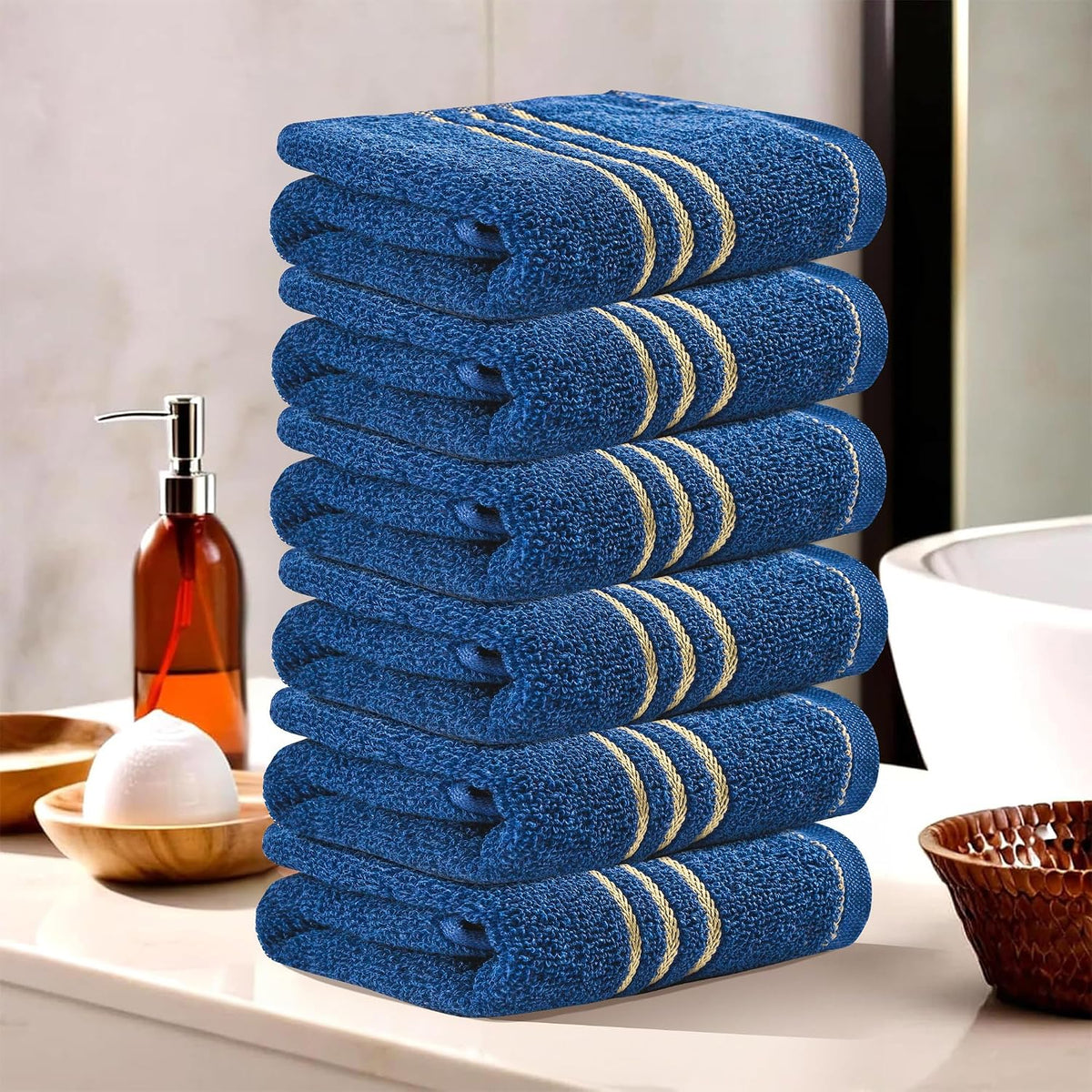 Kuber Industries Soft Cotton Face Towel 900 Gsm | Easily Washable Face Towels (Dark Blue) - Pack Of 6