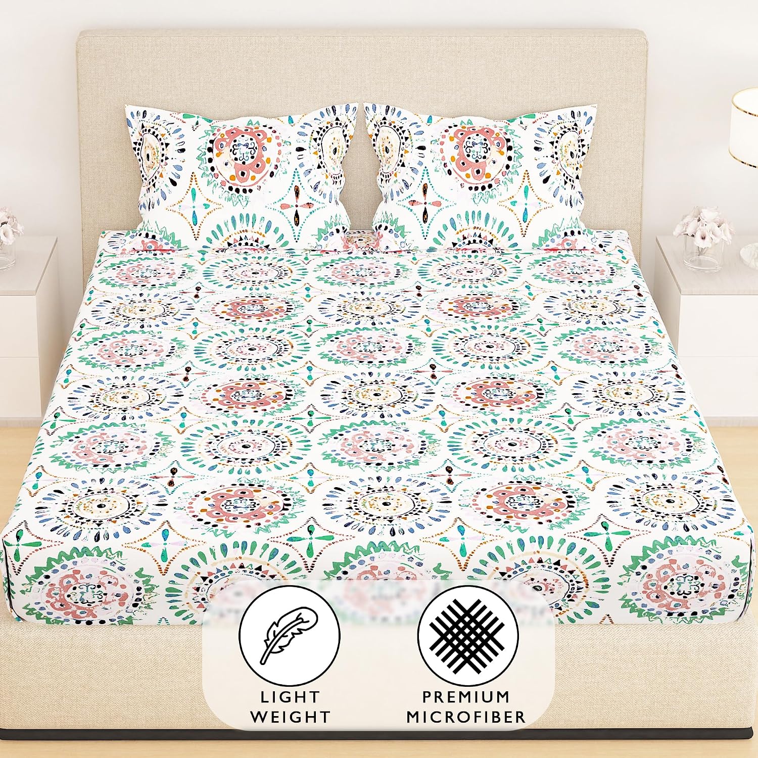All Around Elastic Fitted Bedsheet With 2 Matching Pillow Covers - 60 X 72 Inches, Multicolor | Long Lasting Use & Everyday Luxury | Ideal For All Seasons