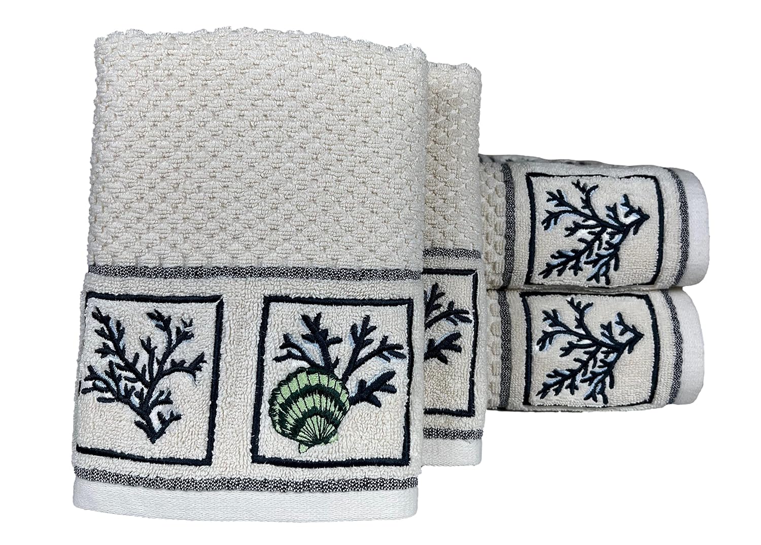 Senses By Riba All Cotton 550 Gsm Embroidered Bath Towel Set | Quick Drying, Highly Absorbant | Pack Of 4-2pcs Bath + 2pcs Hand Towels | Ivory (Style 5)