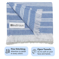 Indihaus Premium Cotton Hand Towel 310 Gsm | Soft, Absorbent, Multi-Purpose Towel Set | Blue & Sunshine Yellow (Set Of 4)