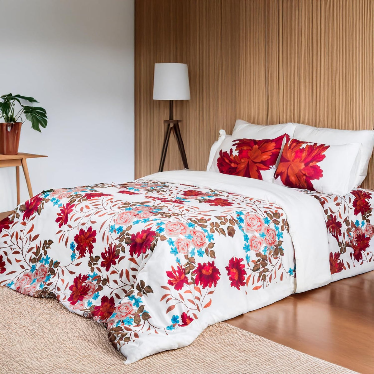Printed Cotton Bedsheet For King Size With 2 Pillow Cover | 108 X 108 Inches, White & Red | Wrinkle Free Soft Perfect For Everyday Use