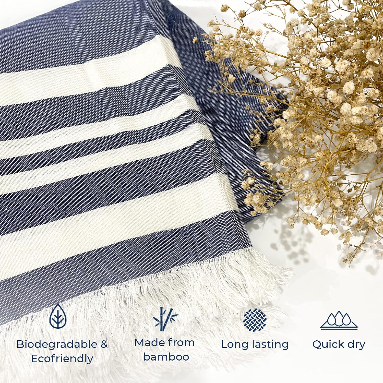 Madake Bamboo Ultra Soft & Thin Turkish Towel 454 Gsm | Quick Dry, Super Absorbent | Extra Large Bath Towel For Men & Women (Powder Blue)