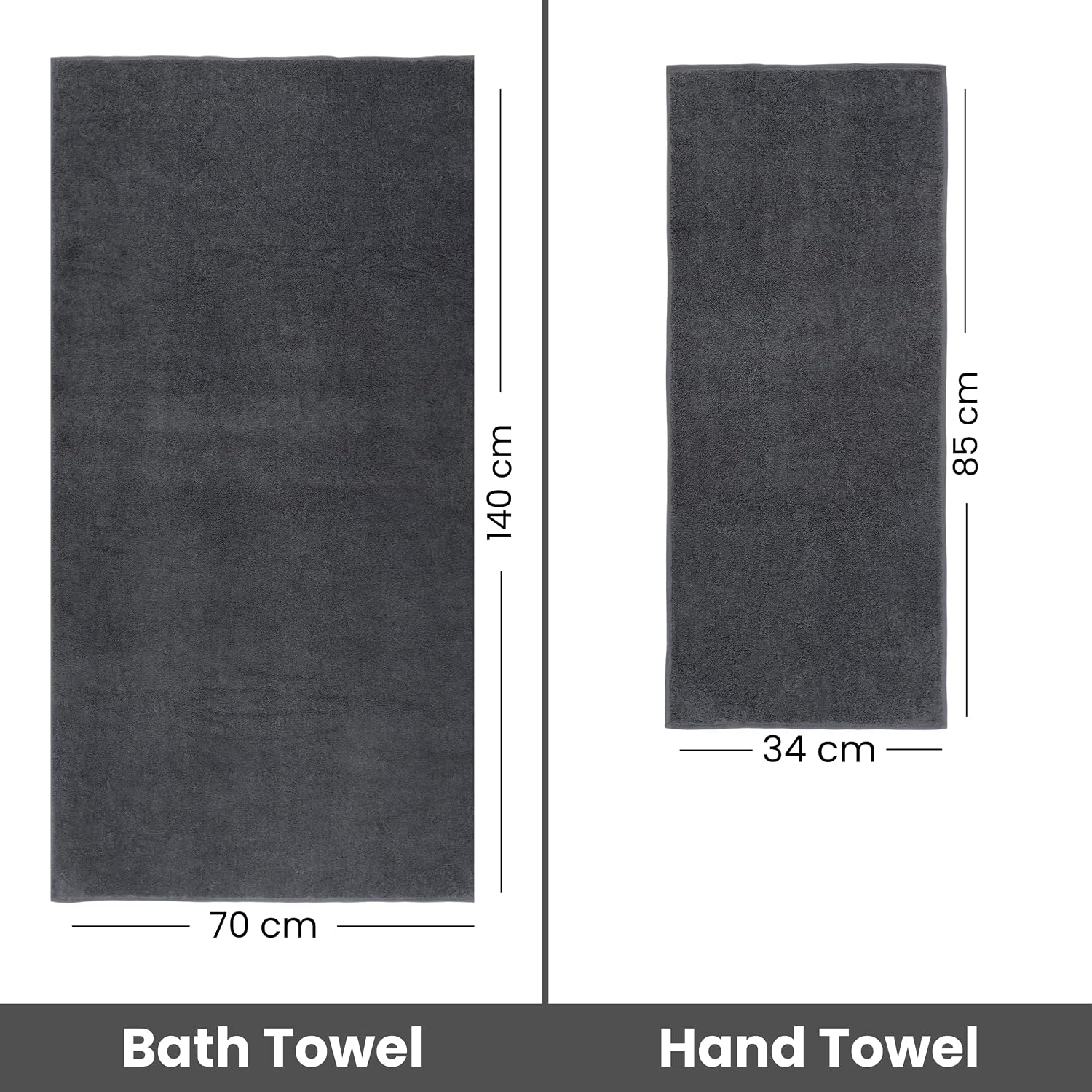 Sanglobal 100% Cotton Premium Soft Bath Towel & Hand Towel 800 Gsm (Charcoal) - Pack Of 2