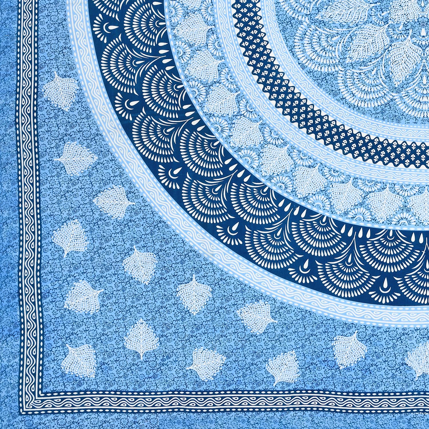 Flower Jaipuri Print 100% Cotton Double Bedsheet For Queen Size With 2 Pillow Covers - 82 X 92 Inches, Blue | Better Use Soft Detergent For Long Durability